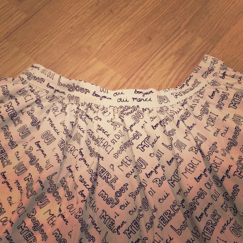 French print full skirt black and white high waist